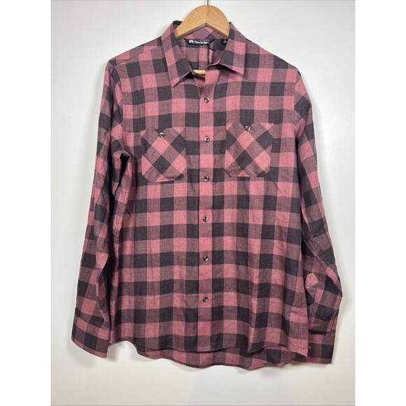 Travis Mathew Men’s Cloud Flannel Red Black Plaid Long Sleeve Shirt Size‎ Small